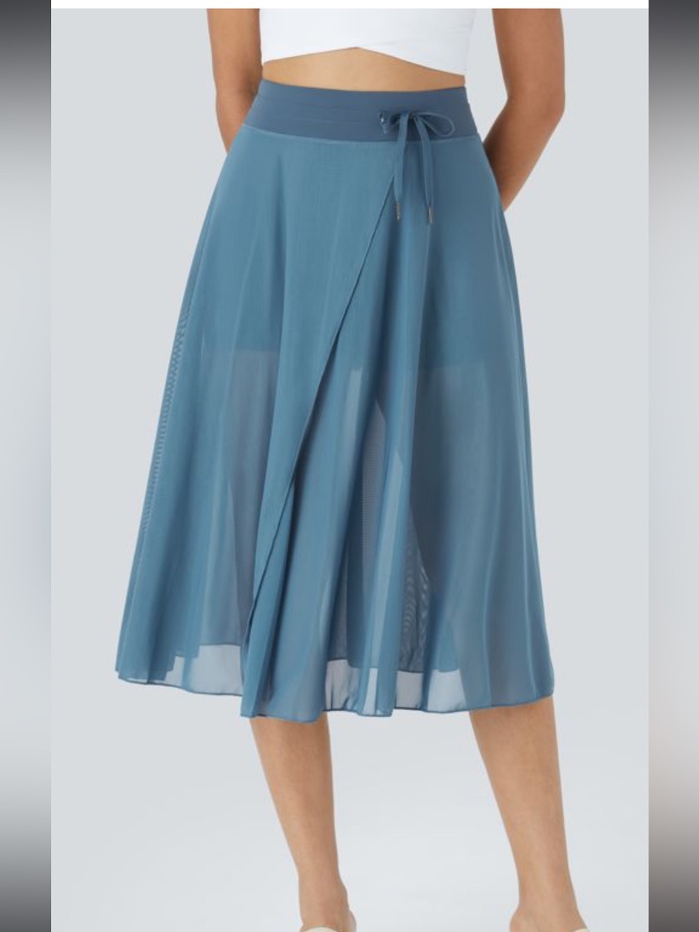 NEW Halara Drawstring Contrast Mesh 2-in-1 Flowy Midi Skirt with Shorts Size M